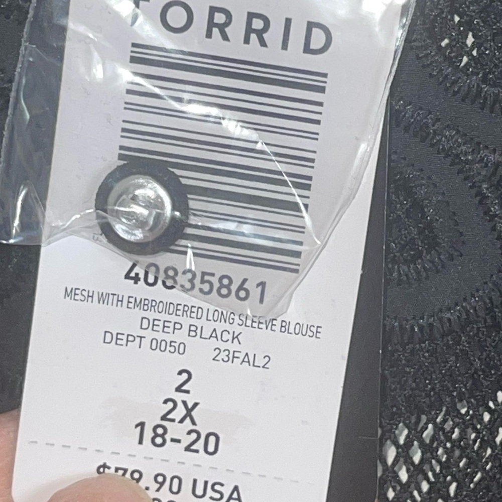 NWT-Torrid Mesh with embroidery long sleeve blouse. Size 2X Deep black color - Picture 8 of 10